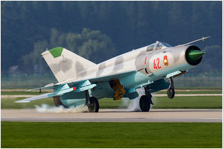 KPAAF Mikoyan-Gurevich MiG-21 lands after its display